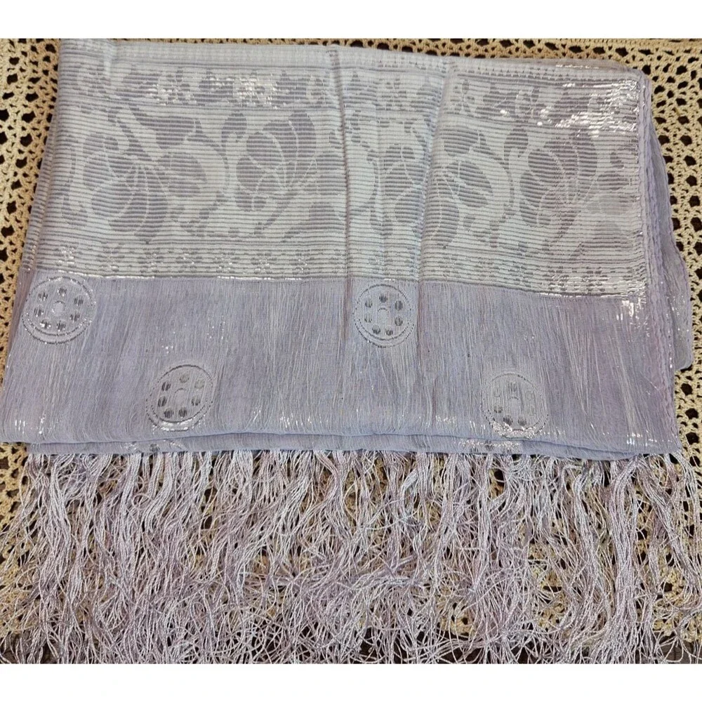 Light Purple Fringed Fashion Neck Scarf w/ Silver Threading 64